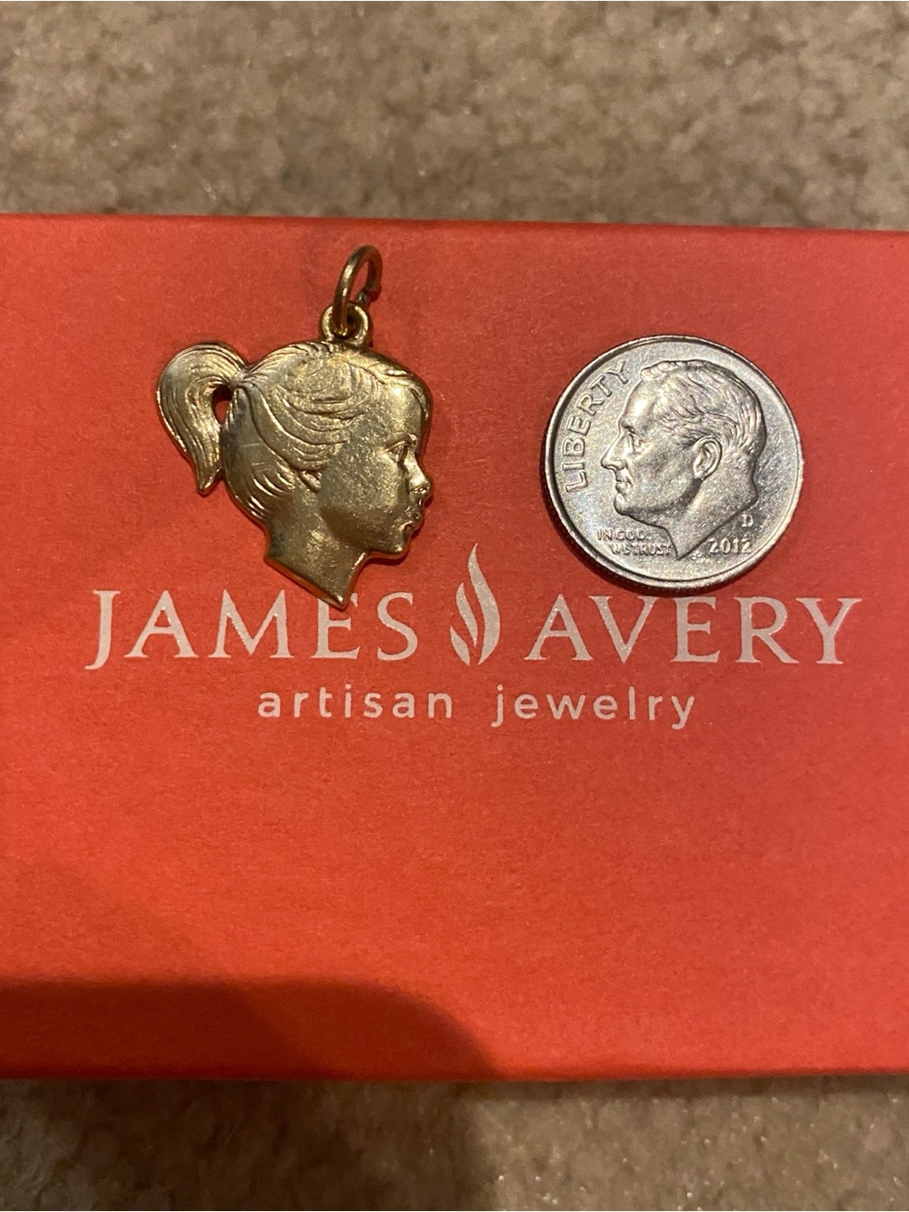 James Avery Yellow Gold Girl Profile Pendant Charm Solid 14k